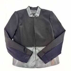 BCBG Barrett Black Leather Trimmed Blazer Size Medium
